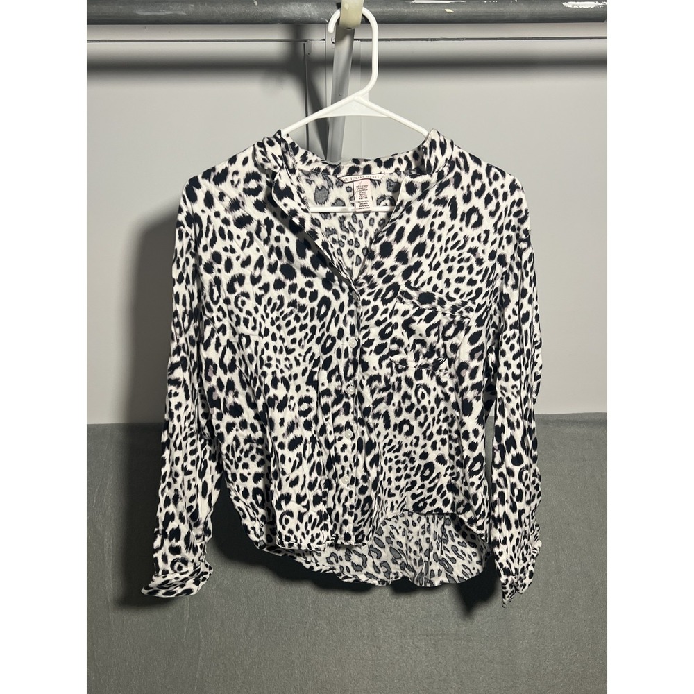 Victoria's Secret Women's XS Leopard Print Button-Up‎ Pajama Sleep Shirt Top